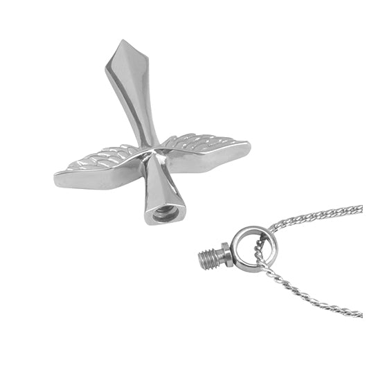 Large Unisex Winged Cross Ash Pendant Urn 