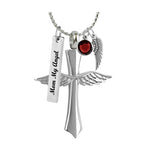 Large Unisex Winged Cross Ash Pendant Urn - Love Charms Option