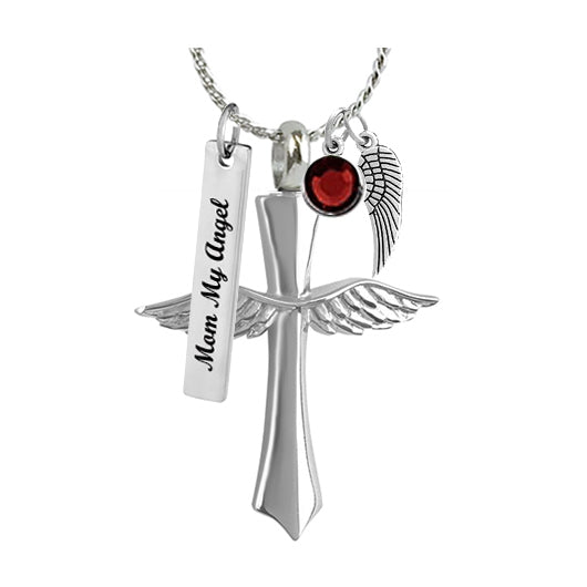 Large Unisex Winged Cross Ash Pendant Urn - Love Charms Option
