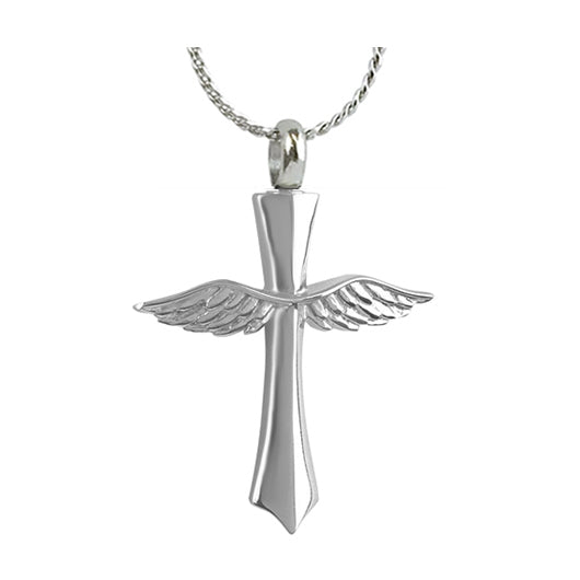 Large Unisex Winged Cross Ash Pendant Urn - Love Charms Option