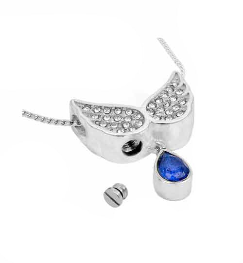 Angel Wings Blue Teardrop Pendant Urn - Love Charms™ Option 