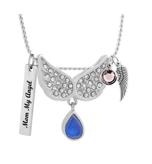 Angel Wings Blue Teardrop Pendant Urn - Love Charms™ Option 