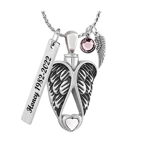 Forever Angel Wings White Heart Jewelry Urn -Love Charms™ Option