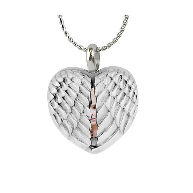 Color Photo Wings Heart Locket Urn - Love Charms Option