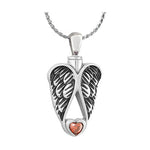 Angel Wings Ruby Heart Stainless Pendant Urn - Love Charms Option