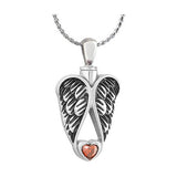 Angel Wings Ruby Heart Stainless Pendant Urn - Love Charms Option