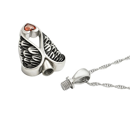 Angel Wings Ruby Heart Stainless Pendant Urn