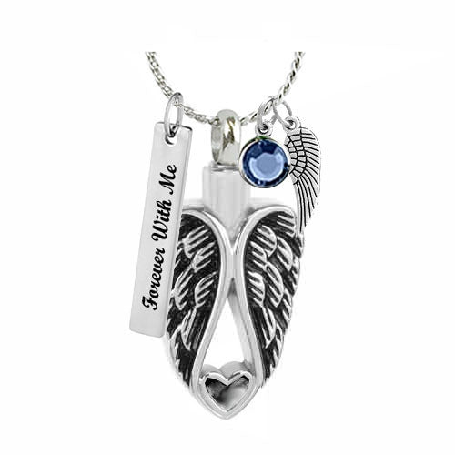 In Angel's Wings Black Onyx Heart Pendant Urn - Love Charms Option