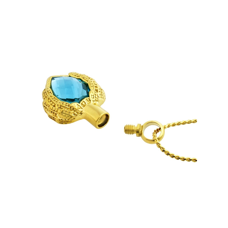 Aqua Winged Heart Gold Necklace Ash Urn - Love Charms Option