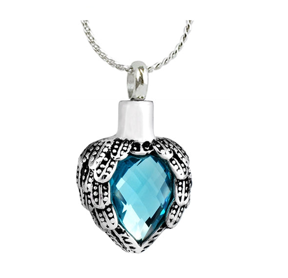 Aqua Crystal Winged Heart Ash Urn - Love Charm Option