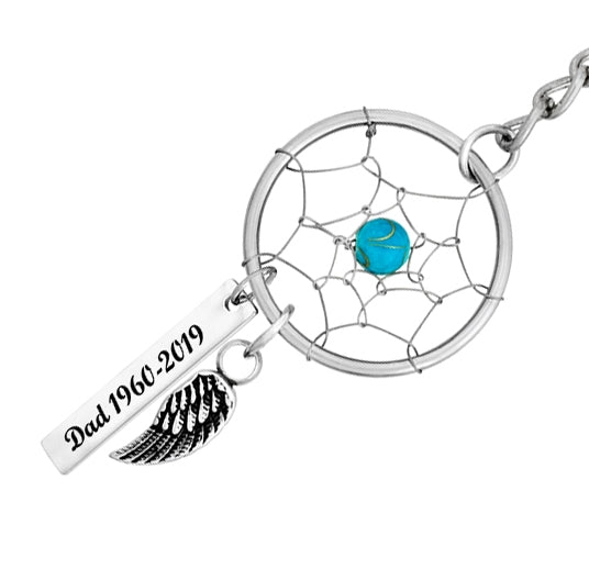 Aqua Bead Dream Catcher Wing Urn Keychain