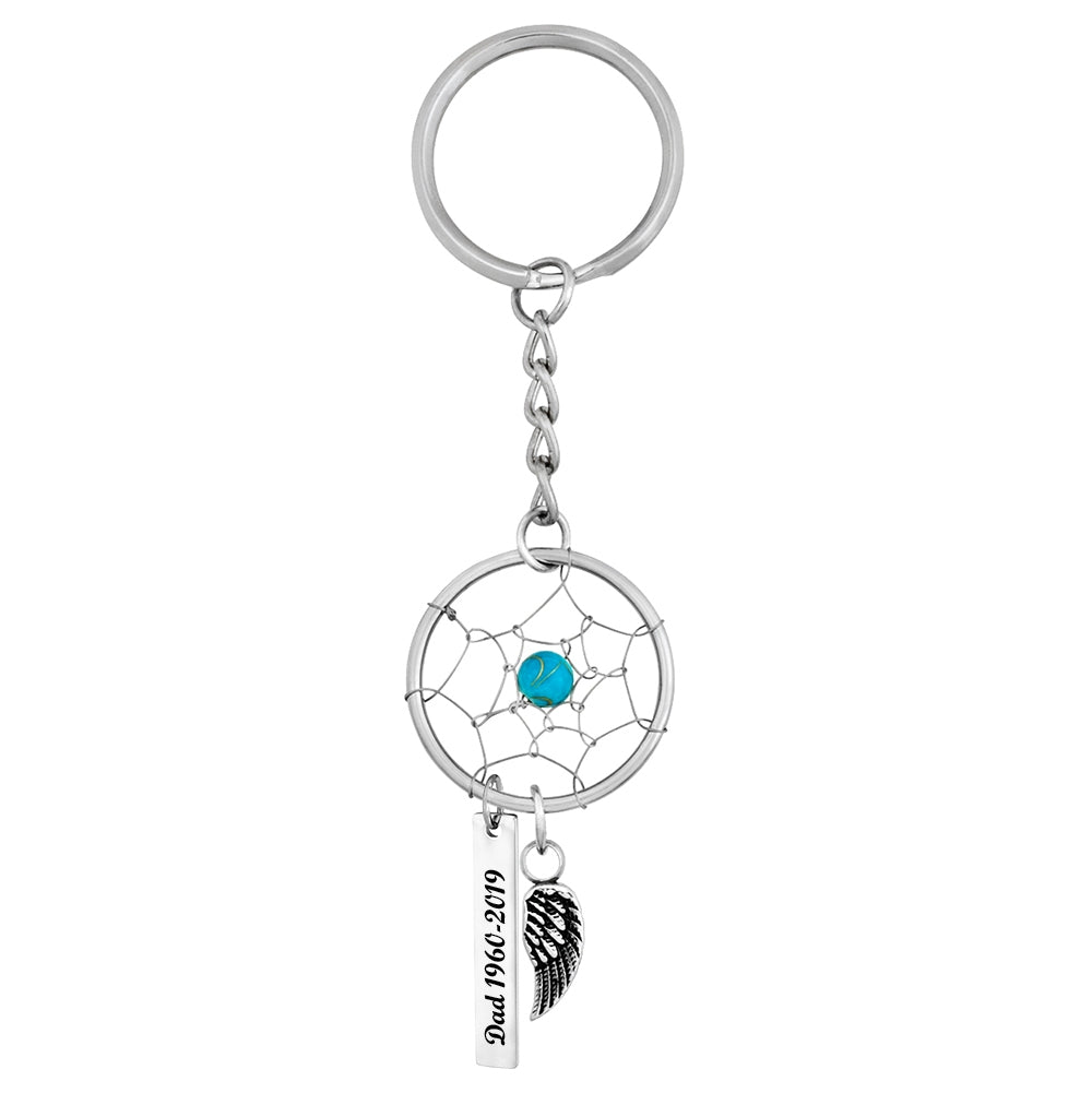 Aqua Bead Dream Catcher Wing Urn Keychain