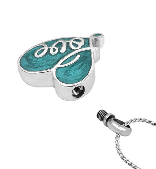 Aqua Love Heart Pendant Urn