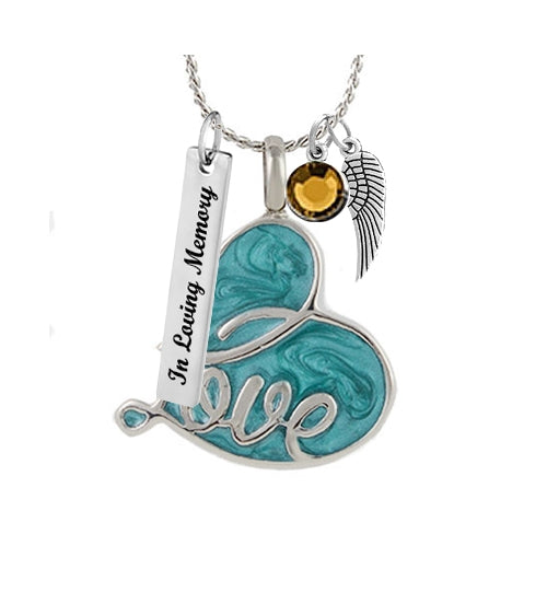 Aqua Love Heart Pendant Urn - Love Charms Option
