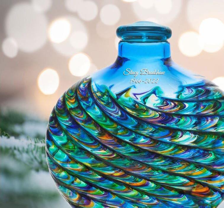 Inspiring Aqua Ocean Mosaic Glass Adult (SOLD OUT) or Medium Urn - Personalization Option - Made in USA