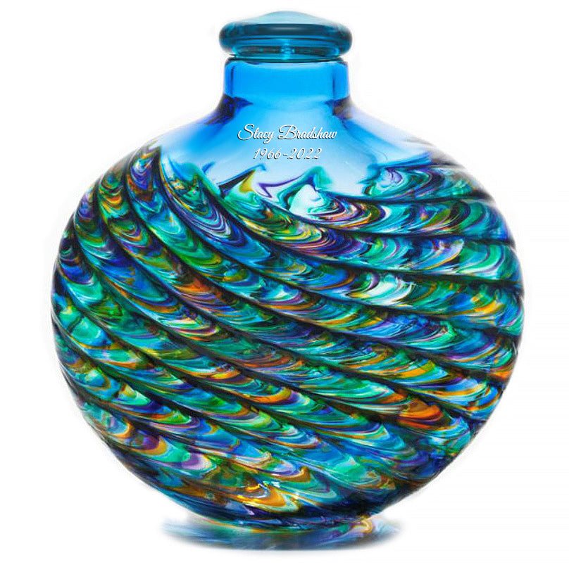 Inspiring Aqua Ocean Mosaic Glass Adult or Medium Urn - Laser Engraved Option - Made in USA