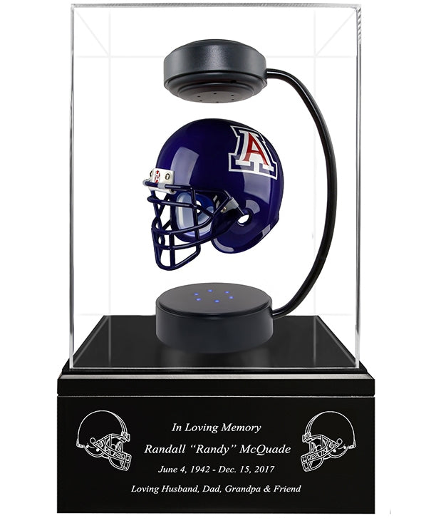 Football Cremation Urn & University of Arizona Hover Helmet Décor