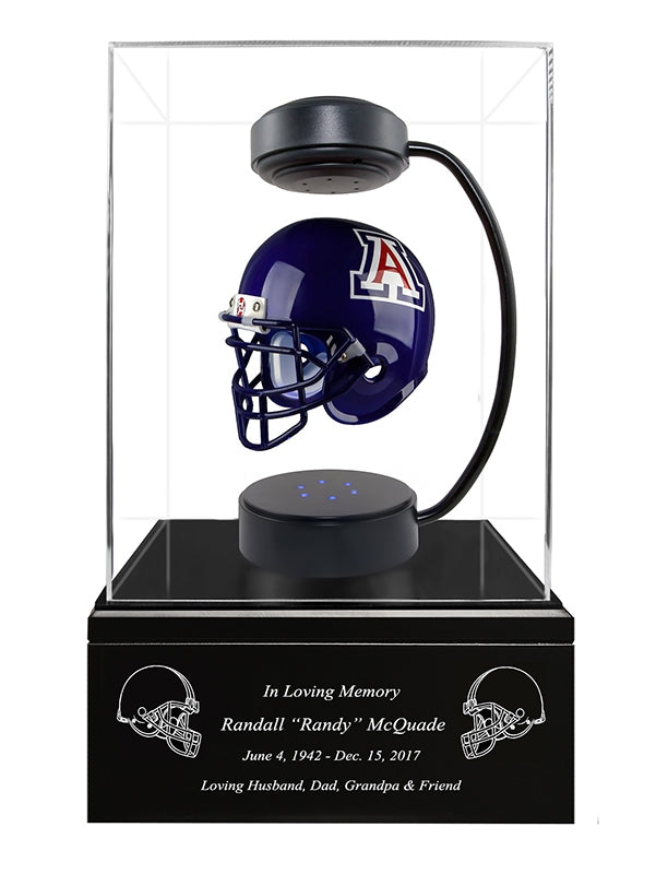 Football Cremation Urn & University of Arizona Hover Helmet Décor
