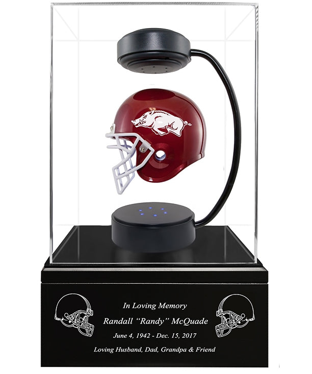 Football Cremation Urn & University of Arkansas Hover Helmet Décor