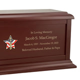 US Army Battle Cross Star Cremation Urn - Adult Wood Urn