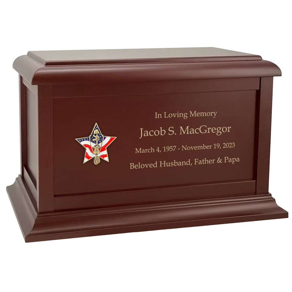 US Army Battle Cross Star Cremation Urn - Adult Wood Urn
