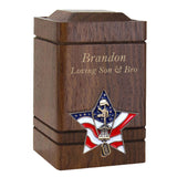 US Army Battle Cross Star Cherry Keepsake Urn - Small Wooden Urn