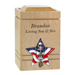 US Army Battle Cross Star Cherry Keepsake Urn - Small Wooden Urn