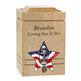 US Army Battle Cross Star Cherry Keepsake Urn - Small Wooden Urn