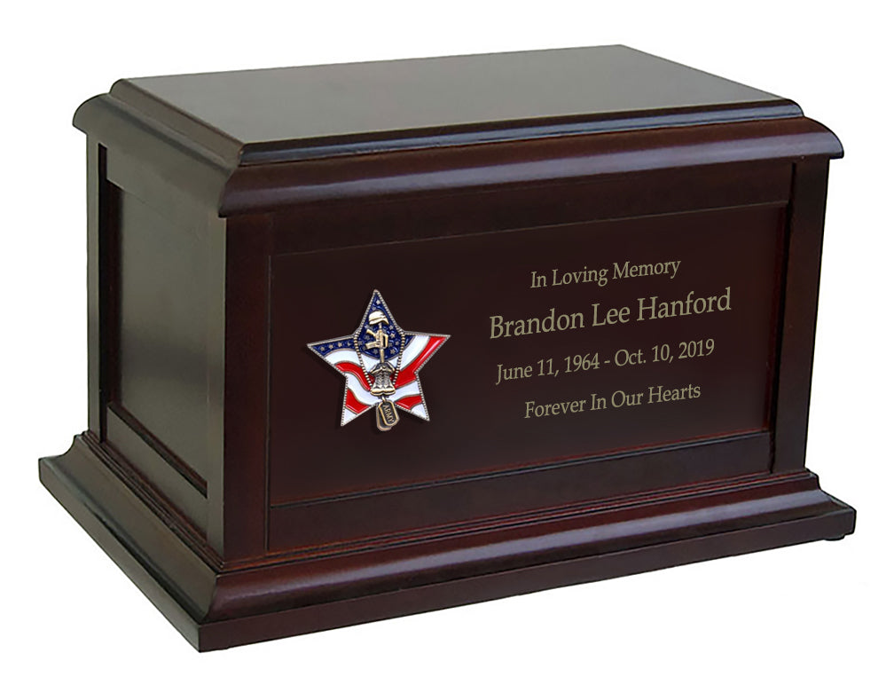 US Army Battle Cross Star Cremation Urn - Adult Wood Urn