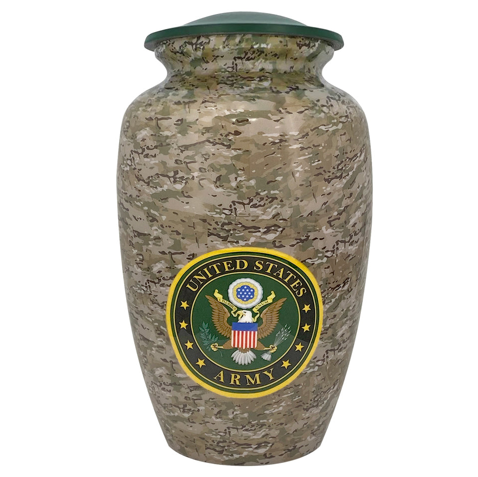 US Army Camouflage Cremation Urn - Tribute Wreath™ Option - Pro Sand Carved Engraving