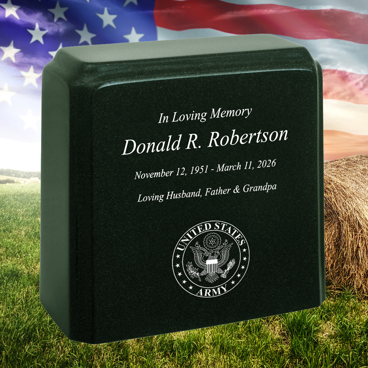 United States Army Cultured Marble Niche Cremation Urn - 12 Color Choices - Vault Option