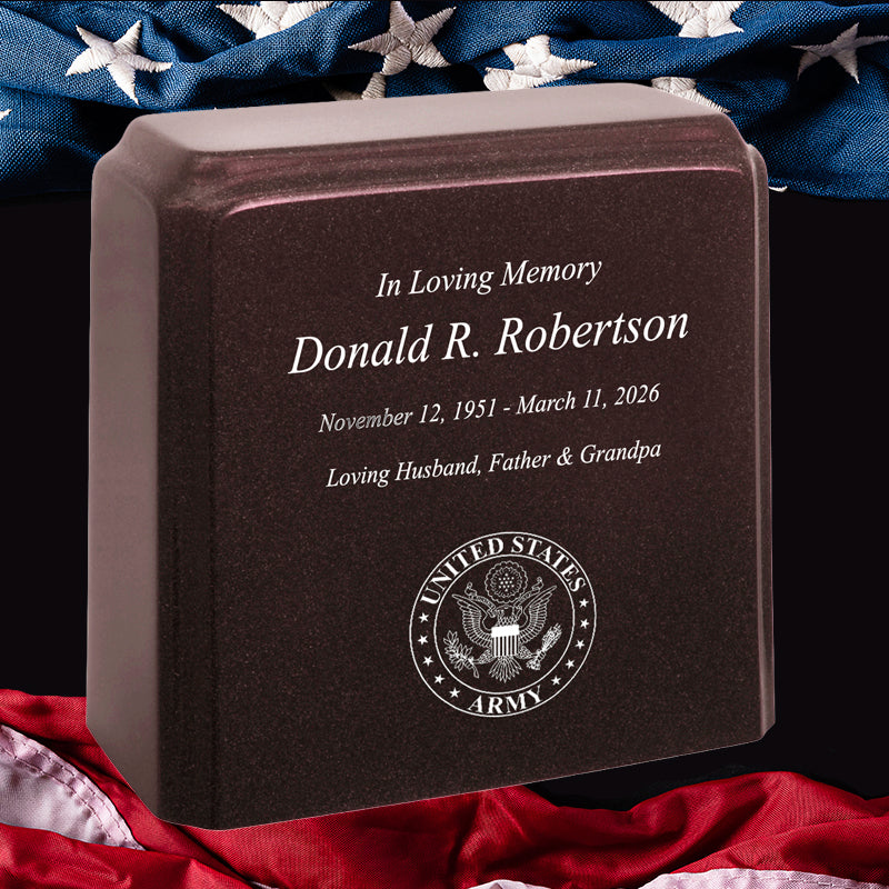 United States Army Cultured Marble Niche Cremation Urn - 12 Color Choices - Vault Option