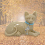 Laying Cat Urn - Love Charms® Option - Engravable & Fur Holder - Collar Color Choice