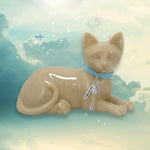 Laying Cat Urn - Love Charms® Option - Engravable & Fur Holder - Collar Color Choice