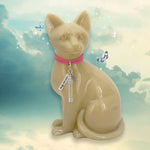 Sitting Cat Urn - Love Charms® Option - Engravable & Fur Holder - Collar Color Choice