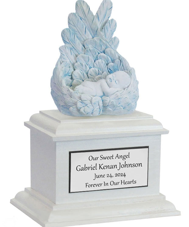 In Loving Arms Blue Infant Urn - Baby Angel Urn For Infants
