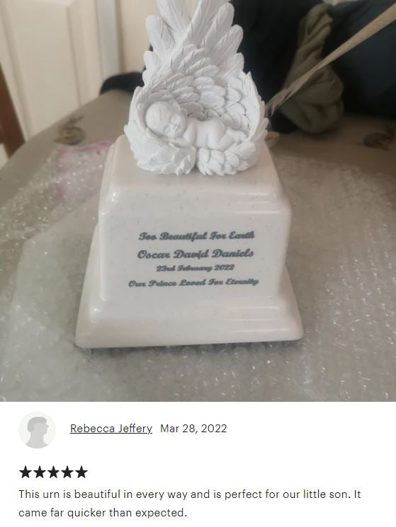 Too Perfect For Earth Cream Cultured Marble Baby Urn - Handmade USA Urn