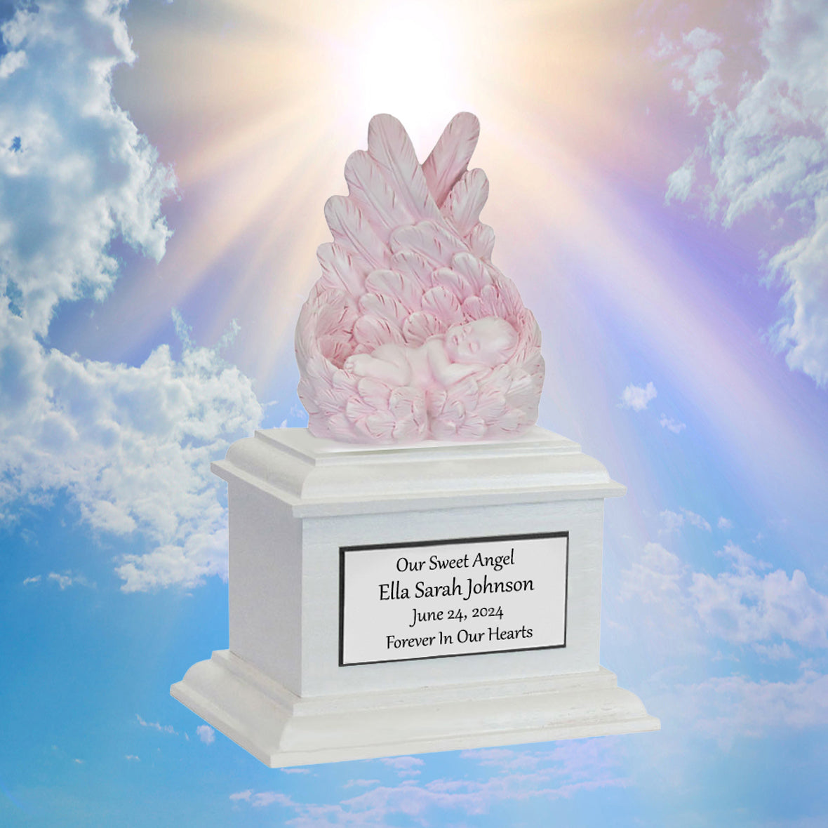 In Loving Arms Pink Infant Urn - Baby Angel Urn For Infants