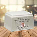 Angel Photo Cultured Marble Cream Baby Urn - Free Engraving and Photo