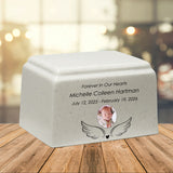 Angel Photo Cultured Marble Cream Baby Urn - Free Engraving and Photo