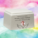 Angel Photo Cultured Marble Cream Baby Urn - Free Engraving and Photo