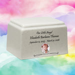 Little Angel Photo Cultured Marble Cream Baby Urn - Free Engraving and Photo