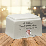 Little Angel Photo Cultured Marble Cream Baby Urn - Free Engraving and Photo
