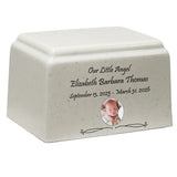 Little Angel Photo Cultured Marble Cream Baby Urn - Free Engraving and Photo