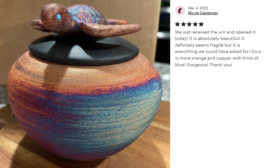 Raku Sea Turtle Mini Urn & Engraved Stand
