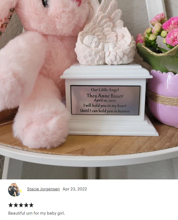 In Loving Arms Pink Infant Urn - Baby Angel Urn For Infants