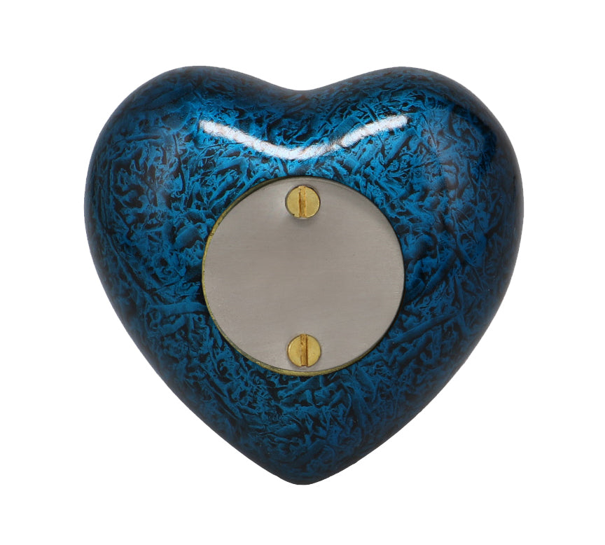 Blue Marbled Heart Keepsake Urn - Stand Option