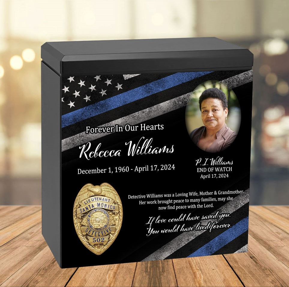 Police or Private Detective Cremation Urn - Thin Blue Line