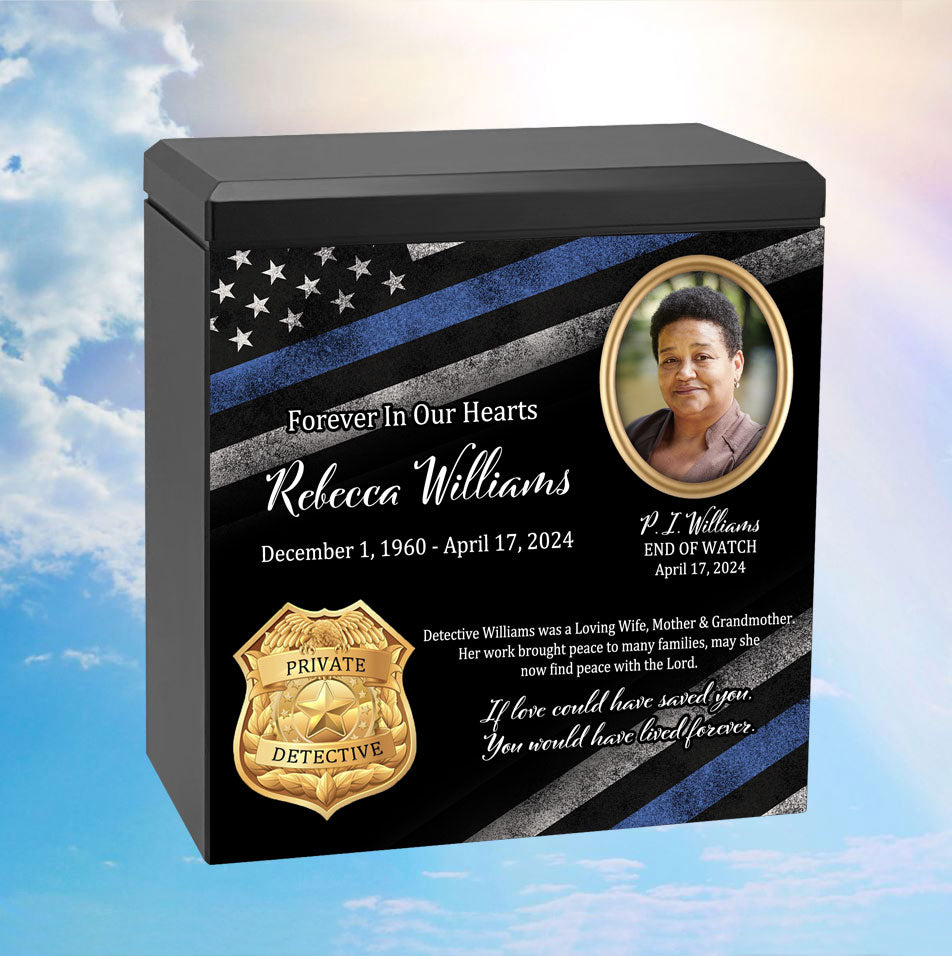 Police or Private Detective Cremation Urn - Thin Blue Line