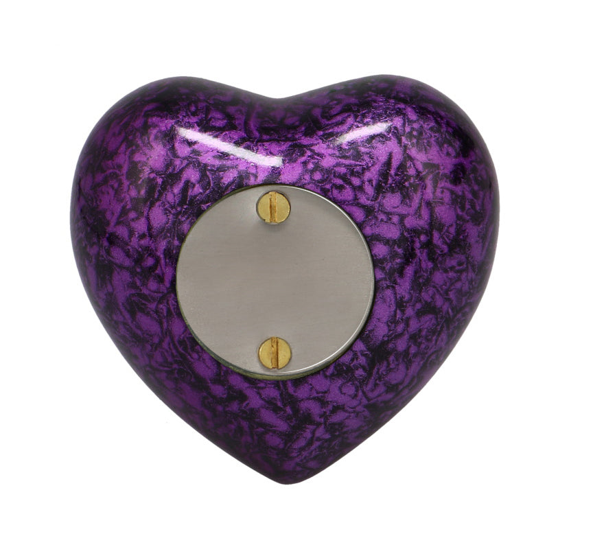 Purple Marbled Heart Keepsake Urn - Stand Option